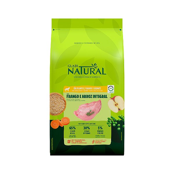 Embalagem da Guabi Natural Ração Cães Filhotes Raças Grandes e Gigantes Frango e Arroz 12kg