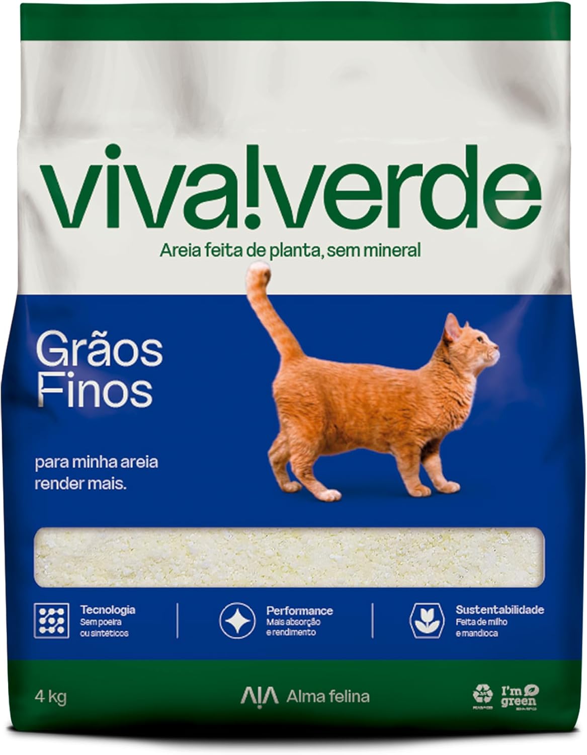 Viva Verde Areia Higiênica Biodegradável Grãos Finos 4kg