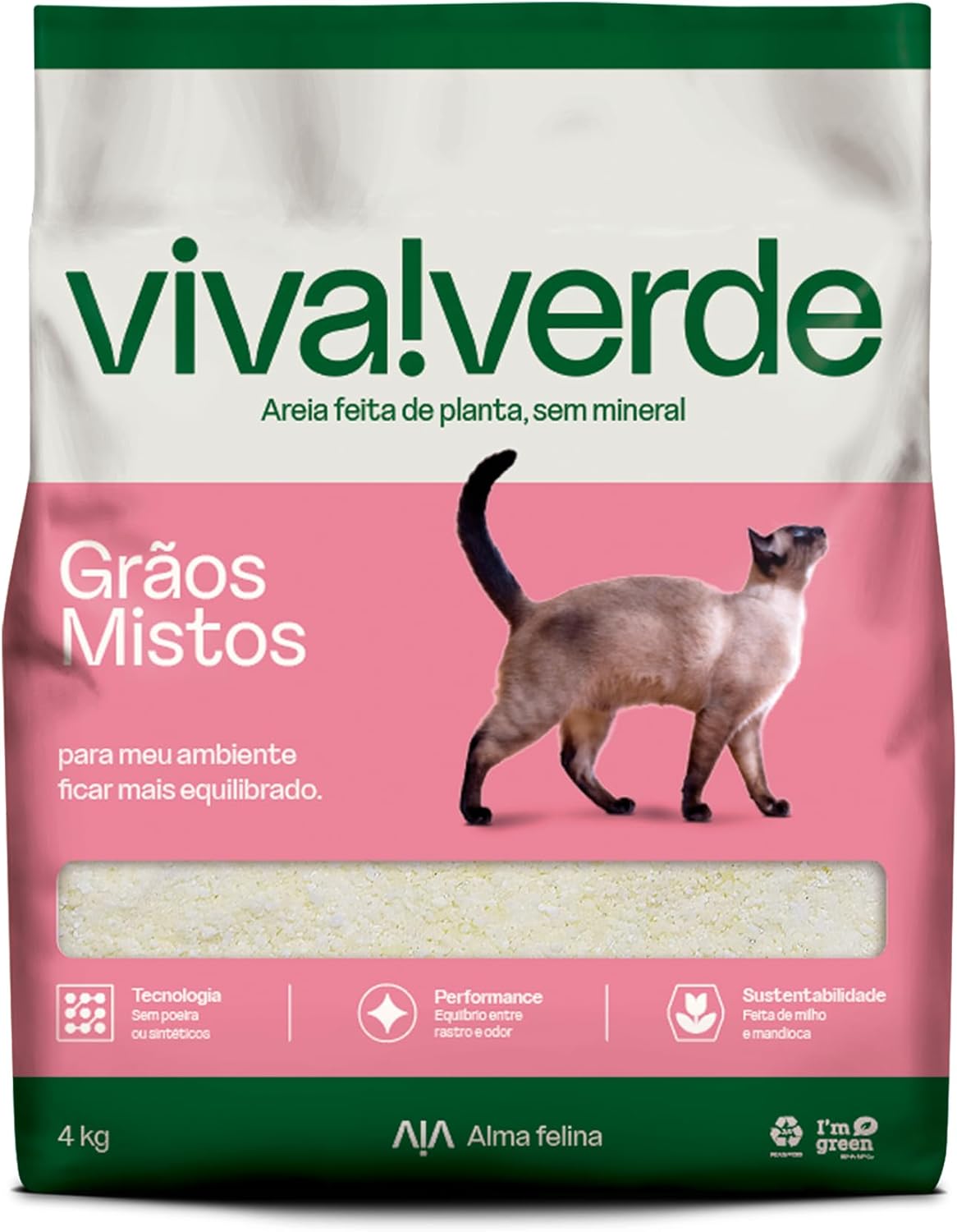 Viva Verde Areia Higiênica Biodegradável Grãos Mistos 4kg